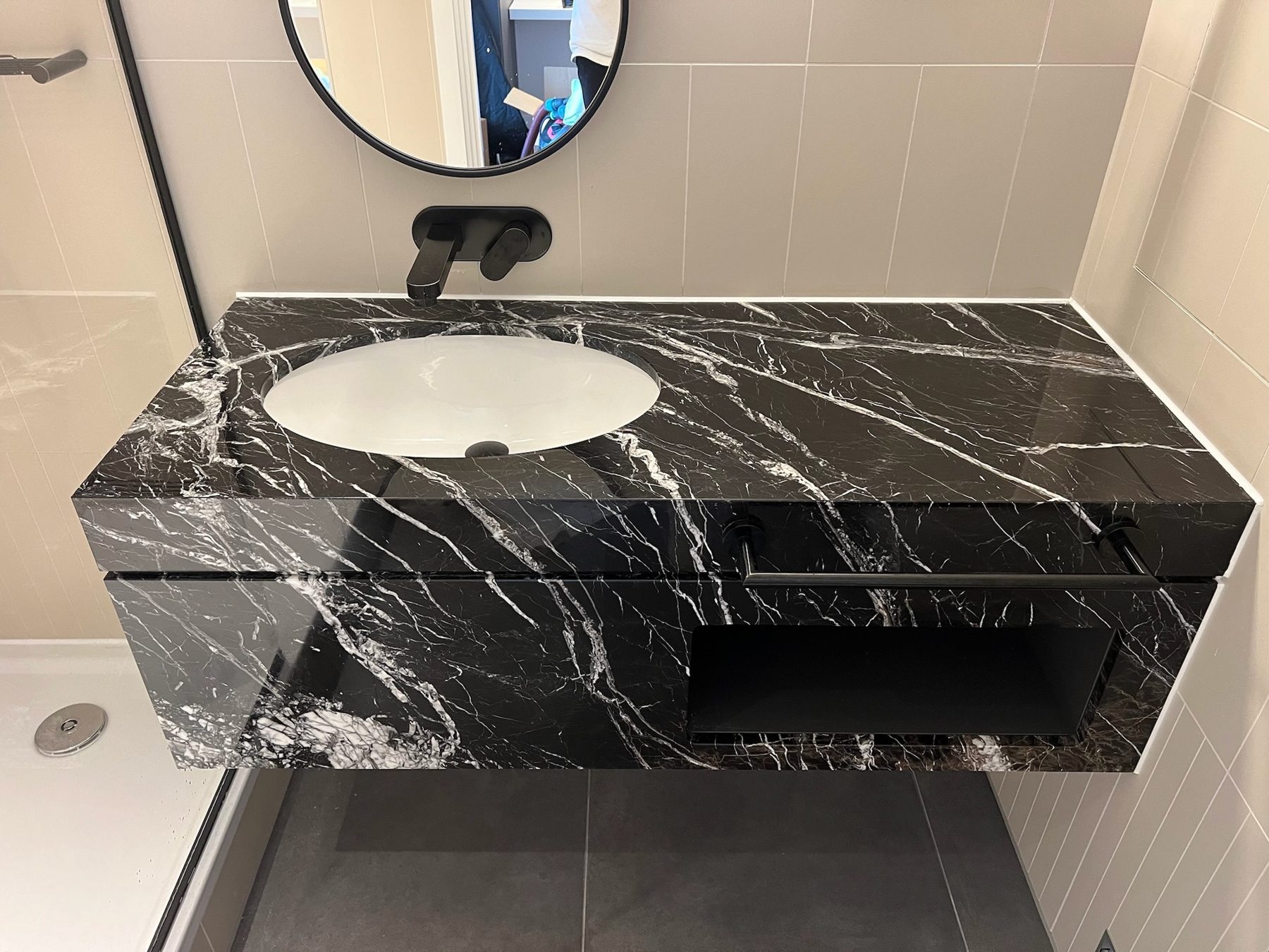 Marble guest-room vanity at Hyatt Stratford protected with MORE AntiEtch®